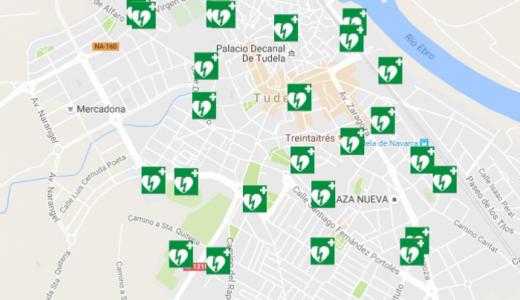 Mapa de localización de desfibriladores en Tudela