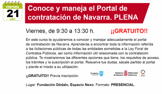 Curso gratuito: Conoce y maneja el Portal de contratación de Navarra. PLENA