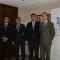 Agustín Sola (Director Sucursal ), Felipe Andrés (Director del Área de negocio de Navarra de "la Caixa") , Luis Casado (Alcalde de Tudela) y Jaime Pérez (Jefe del Área de Cultura Científica del CSIC).